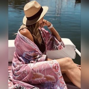 NEW Retro Floral Kimono Duster Gypsy Cardigan Dusty Pink Black